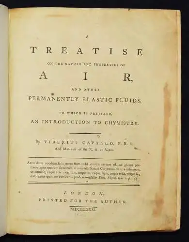 Cavallo, A treatise on the nature and properties of air 1781 CHIMIE CHEMICS