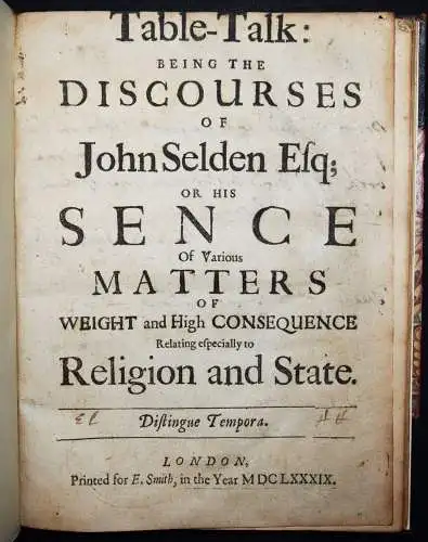 Selden, Table-talk. New York 1689 - POLITICS GREAT BRITAIN ENGLAND