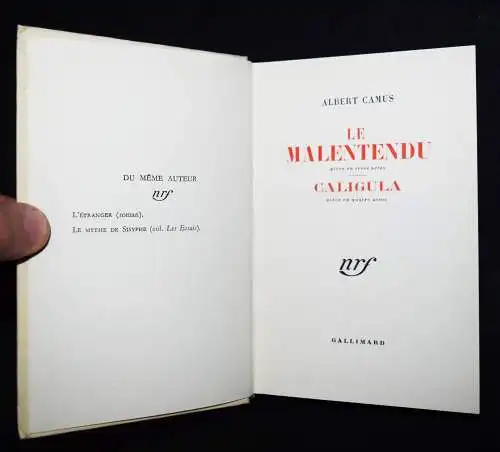 Camus, Albert. Le malentendu (et) Caligula. Gallimard 1944 Première édition