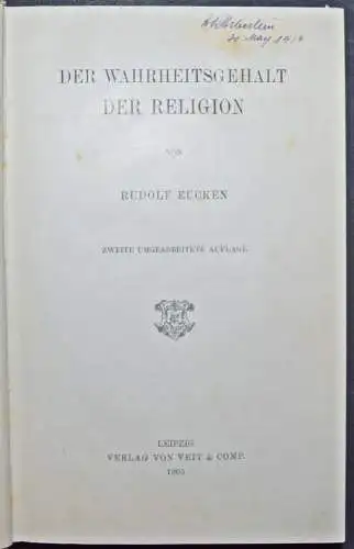 Eucken, Der Wahrheitsgehalt der Religion - Fundamentaltheologie