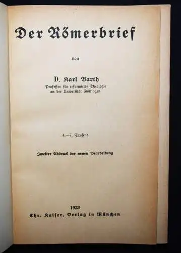 Barth, Karl. Der Römerbrief. Kaiser 1923