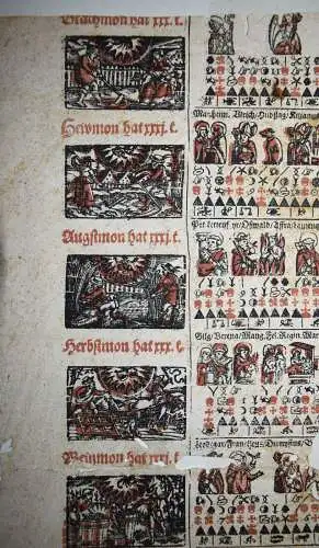 EINBLATTDRUCK KALENDER 1611 - Fuhrmann, Kalender für das Jahr KALENDARIUM