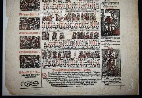 EINBLATTDRUCK KALENDER 1611 - Fuhrmann, Kalender für das Jahr KALENDARIUM