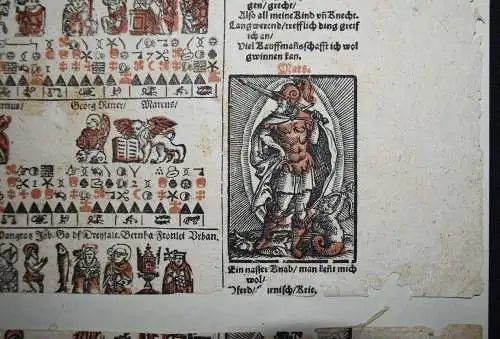 EINBLATTDRUCK KALENDER 1611 - Fuhrmann, Kalender für das Jahr KALENDARIUM