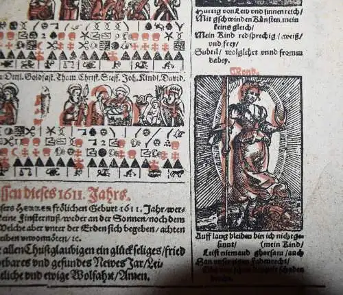 EINBLATTDRUCK KALENDER 1611 - Fuhrmann, Kalender für das Jahr KALENDARIUM