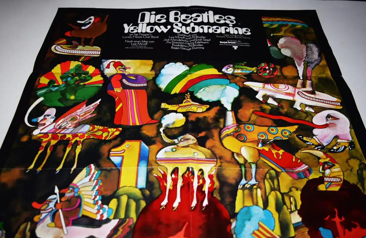 Edelmann, Heinz. Die Beatles in Yellow Submarine 84 X 59 cm PLAKAT + Vinyl LP 3