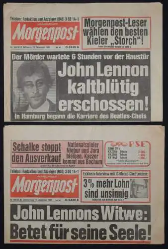 JOHN LENNON KALTBLÜTIG ERSCHOSSEN! - Morgenpost Dez. 1980 - ZEITUNG BEATLES