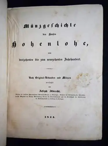 Albrecht, Münzgeschichte des Hauses Hohenlohe - 1844 MÜNZEN NUMISMATIK MEDALIEN