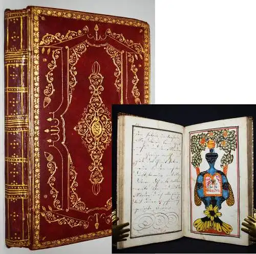 Himlischer Seelenschatz SCHÖNE BAROCK-GEBETBUCH-HANDSCHRIFT ~ 1790 PRACHTEINBAND