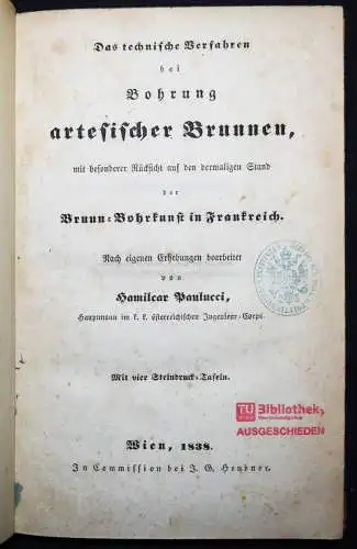 Paulucci, Das technische Verfahren bei Bohrung artesischer Brunnen BRUNNENBAU