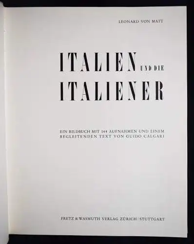 Matt, Leonard v.  Italien und die Italiener - 1958
