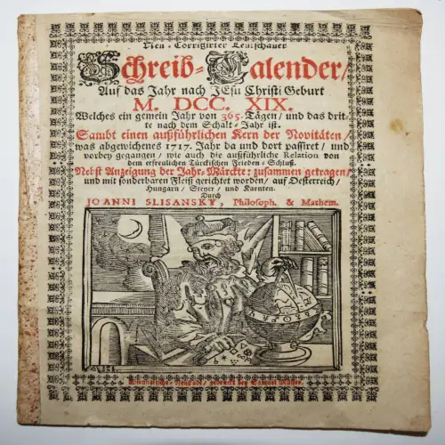 KALENDER ÖSTERREICH Slisansky, Neu corrigirter Leutschauer Schreib-Calender 1718