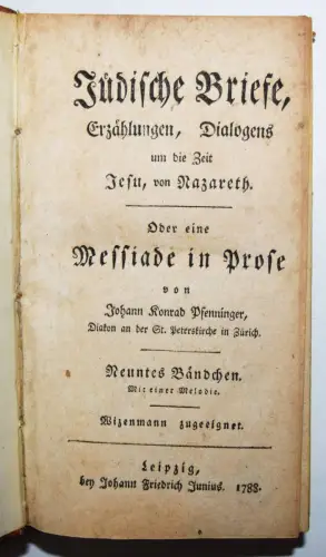 Pfenninger, Jüdische Briefe, Erzählungen, … 1788-1789 JUDAICA JUDEN JUDENTUM