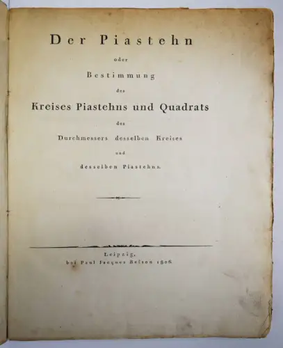 Gorzkowski, Der Piastehn oder Bestimmung des Kreises Piasthens 1806 DISSERTATION