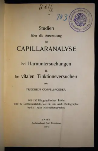 Goppelsroeder, Anwendung der Capillaranalyse 1904 CHEMIE KAPILLARKRÄFTE