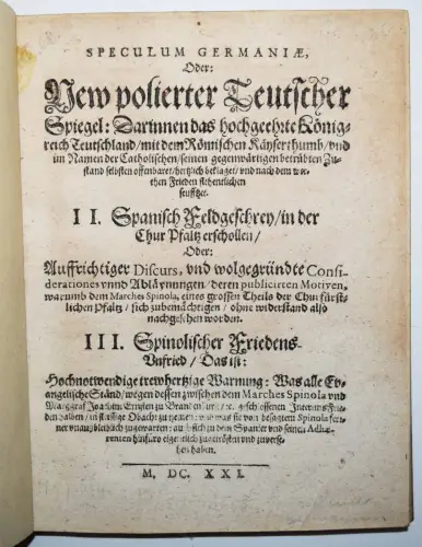 Spinola – Speculum Germaniae 1621 Dreissigjähriger 30-jähriger Krieg MILITARIA