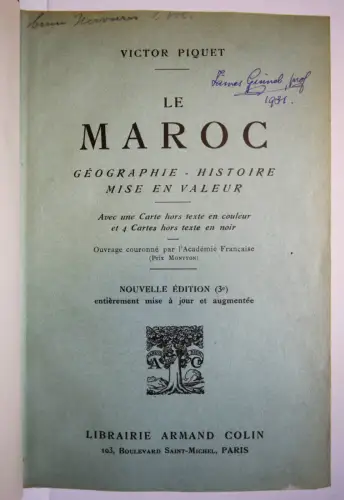 Piquet, Victor. Le Maroc - 1920 MAROKKO NAHER OSTEN NORDAFRIKA