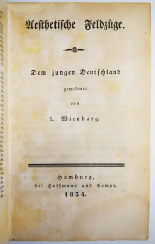 Wienbarg, Aesthetische Feldzüge 1834 SEHR SELTENE ERSTAUSGABE ÄSTHETIK VORMÄRZ