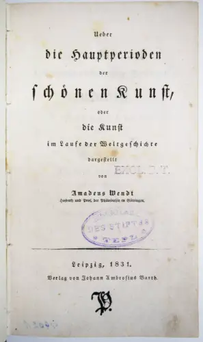Wendt, Ueber die Hauptperioden der schoenen Kunst 1831 KUNSTGESCHICHTE ÄSTHETIK