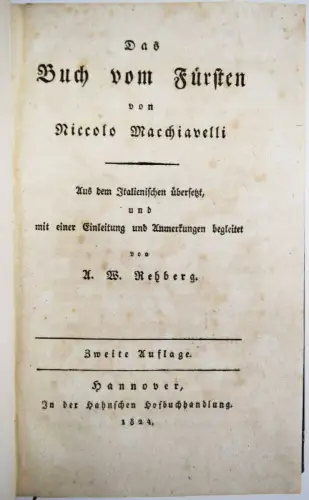 Macchiavelli, Niccolo. Buch vom Fürsten - 1824