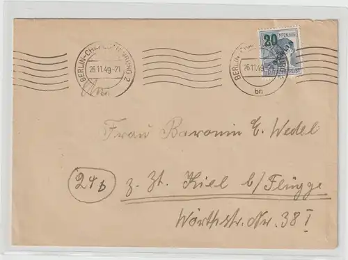 Berlin Grünaufdruck: Fernbrief mit EF 20 Pfg. an Baronin Wedel