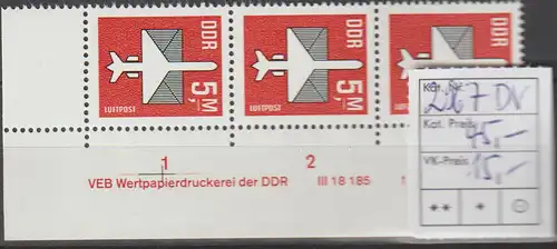 DDR-Druckvermerke: Flugpostmarke 5 Mark  DV