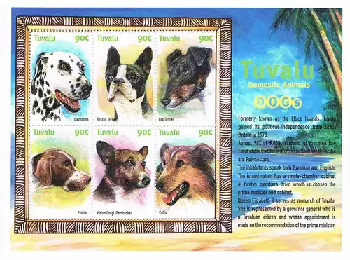 Tuvalu: Hunde; 2 Kleinbogen und 1 Block
