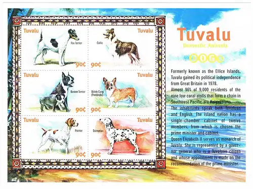Tuvalu: Hunde; 2 Kleinbogen und 1 Block