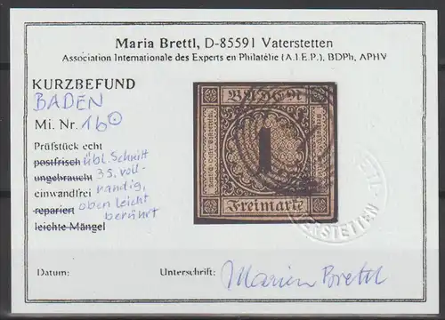 Baden Nr. 1b mit Kurzbefund Brettl "einwandfrei"