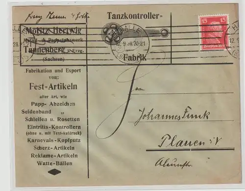 Reklameumschlag: "Tanzkontroller-Fabrik" (was ist das?), Tannenberg Erzgeb.
