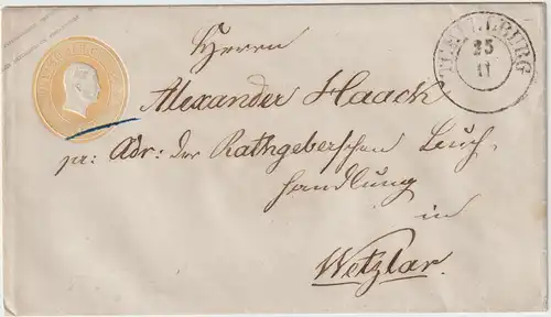 Preußen: Ganzsachenumschlag von Tempelburg nach Wetzlar