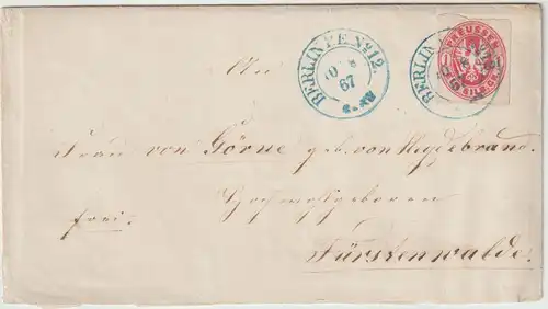 Preußen: Brief von Berlin (blauer Stpl. P.E. No. 12) nach Fürstenwalde