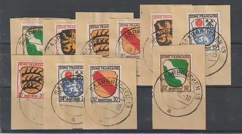 Frz. Zone Allg. Ausgabe: Wappen auf Briefstücken; Hauptwert gepr. Schlegel