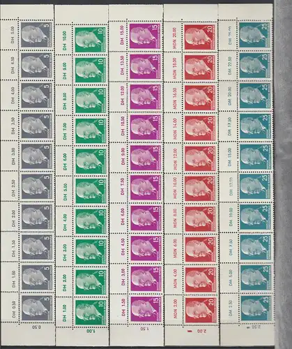 DDR, Ulbricht kompl. in Oberrand-10er Streifen, meist  "DM" 