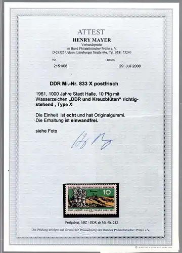 DDR. 10 Pfg. 1000 Jahre Halle mit WZ X, **,  FA. Mayer.