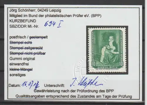 DDR spezial: 10 Pfg. Gemälde (III) mit PF I, Befund Schönherr BPP