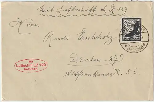 Zeppelin: 1. Postfahrt des LZ 129; frankiert mit 528 Oberrand