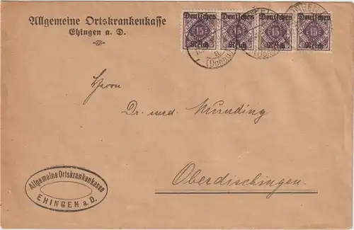 Brief der Krankenkasse Ehingen portorichtig mit MeF Mi.-Nr. D54