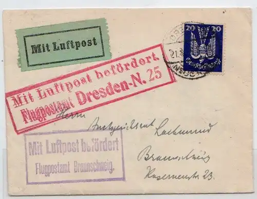 Flugpostbrief 1925 von Dresden - Braunschweig.