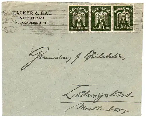 Brief mit 3er Streifen Holztaube Mi.-Nr.266