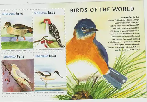 Grenada: Vögel der Welt Block und Kleinbogen