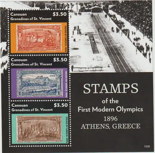 St. Vincent: Marke (Olympische Spiele 1896) auf  Kleinbogen und Block