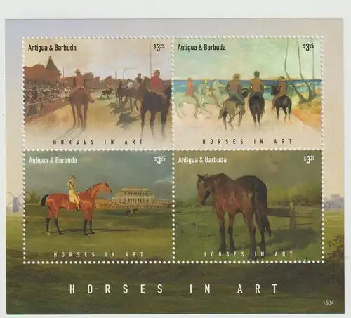 Antigua&B. Pferde in der Kunst  Kleinbogen und Block
