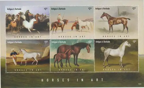 Antigua & B.: Pferde in der Kunst -  Kleinbogen und Block