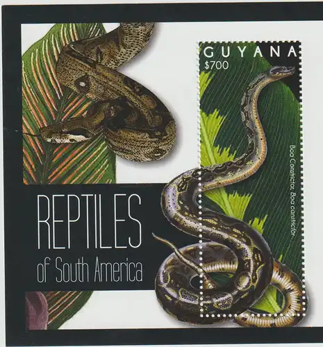 Guyana: Reptilien von Südamerika - 2 Kleinbogen und 2 Block