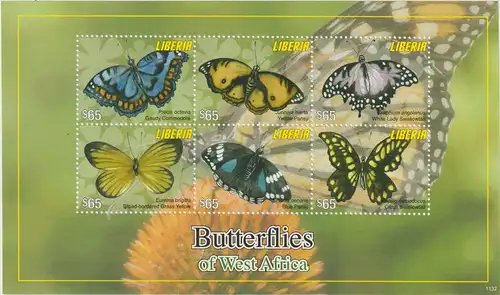 Liberia: Schmetterlinge von Westafrika - Kleinbogen und Block