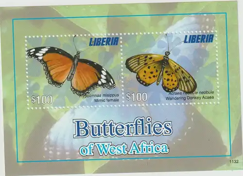 Liberia: Schmetterlinge von Westafrika - Kleinbogen und Block