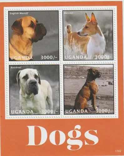 Uganda: Hunde   Kleinbogen und Block