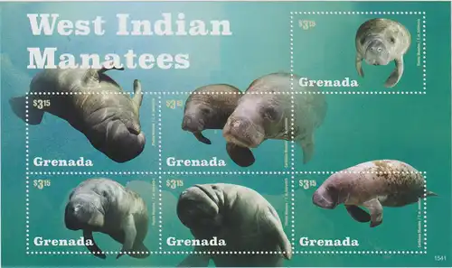 Grenada: Seekühe (Manatees)  Kleinbogen und Block