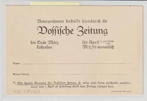 DR Privatganzsache PP 27: Bestellkarte für Vossische Zeitung